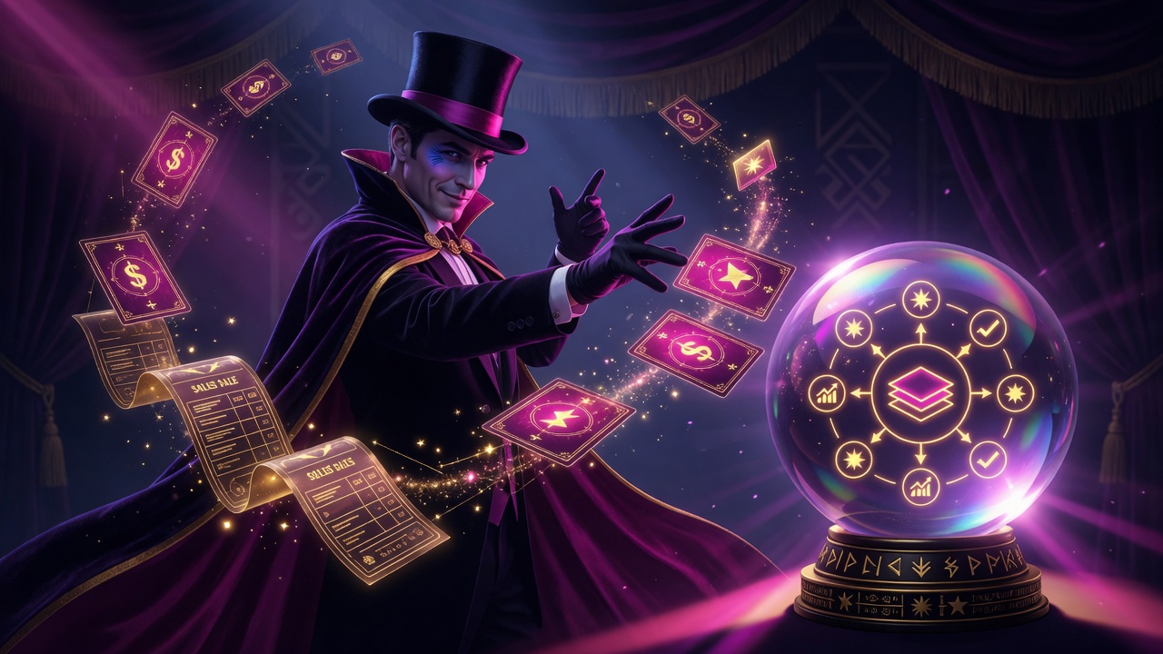 Top hat, cards, crystal ball, magical props
